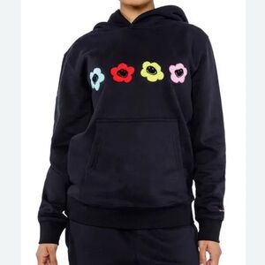 BSR BY SAMII RYAN SMILEY X CAUTION SMILES BLACK FLORAL HOODIE SWEATSHIRT MEDIUM